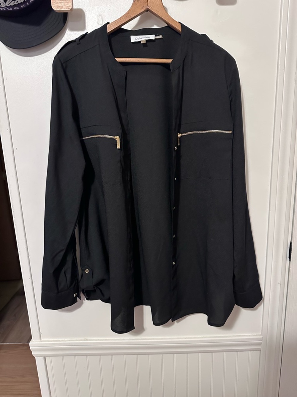 Calvin Klein Black Zip-Pocket Button Front Shirt Jacket